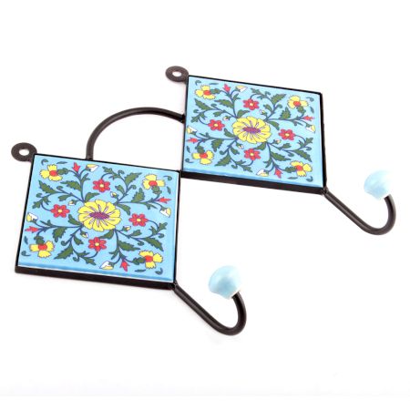 Turquoise And Yellow Wheel Flower Tiles Hooks